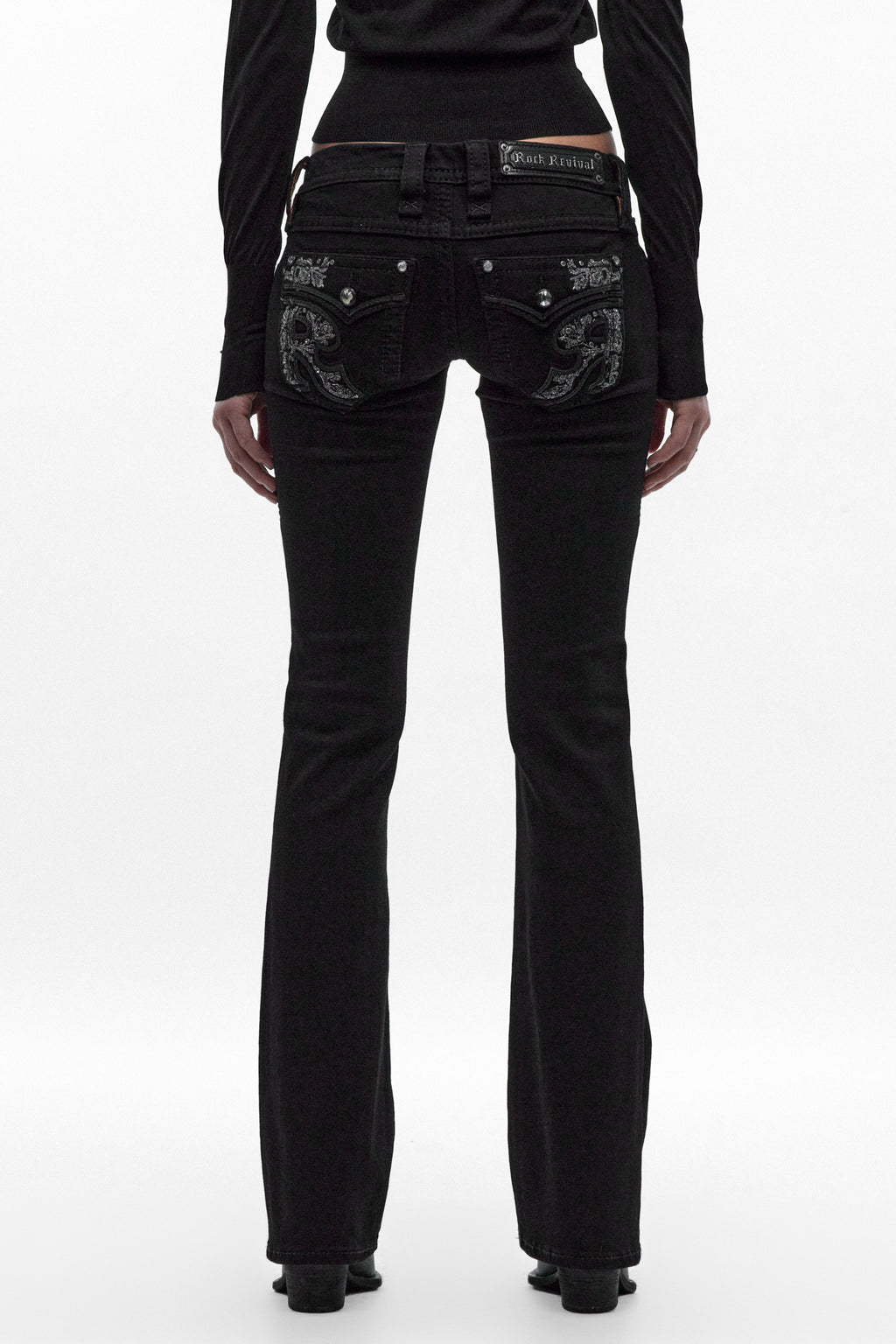Eliana Super Low-Rise Bootcut Jeans in Black