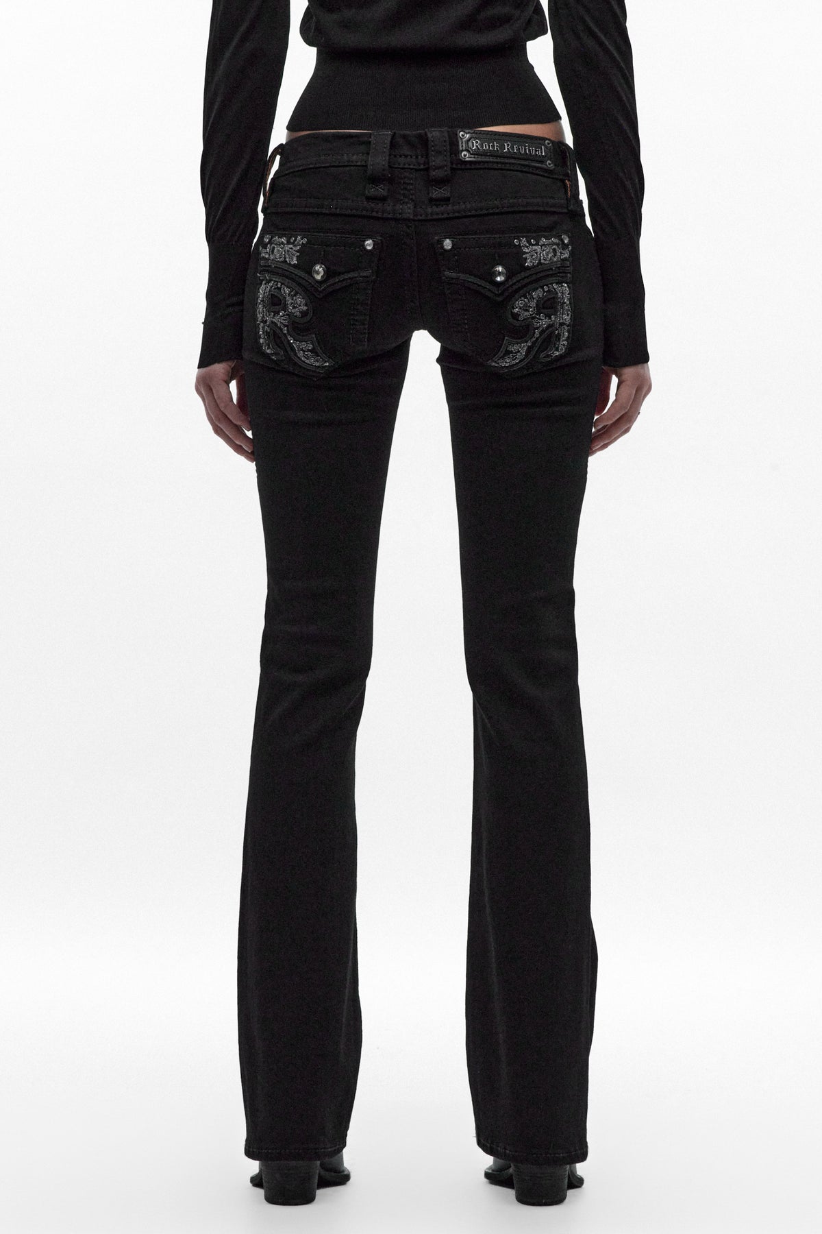 Eliana Super Low-Rise Bootcut Jeans in Black