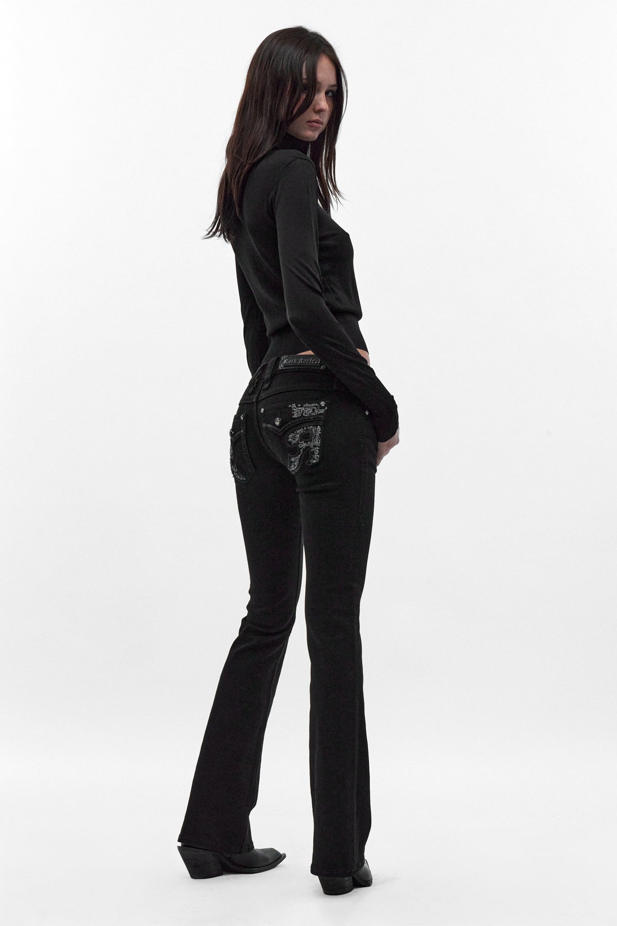Eliana Super Low-Rise Bootcut Jeans in Black