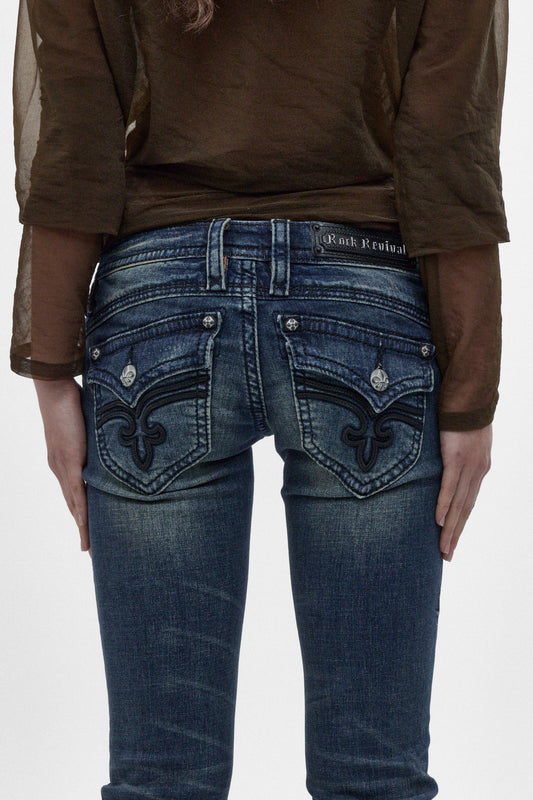 Gwen Super Low-Rise Bootcut Jeans in Dark Wash - Rock Revival®