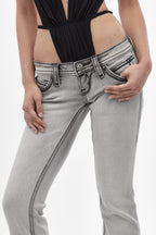 Gwen Super Low-Rise Bootcut in Gray - Rock Revival®