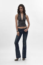 Gwen Super Low-Rise Bootcut Jeans in Dark Blue II - Rock Revival®