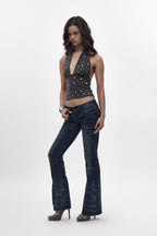 Gwen Super Low-Rise Bootcut Jeans in Dark Blue II - Rock Revival®