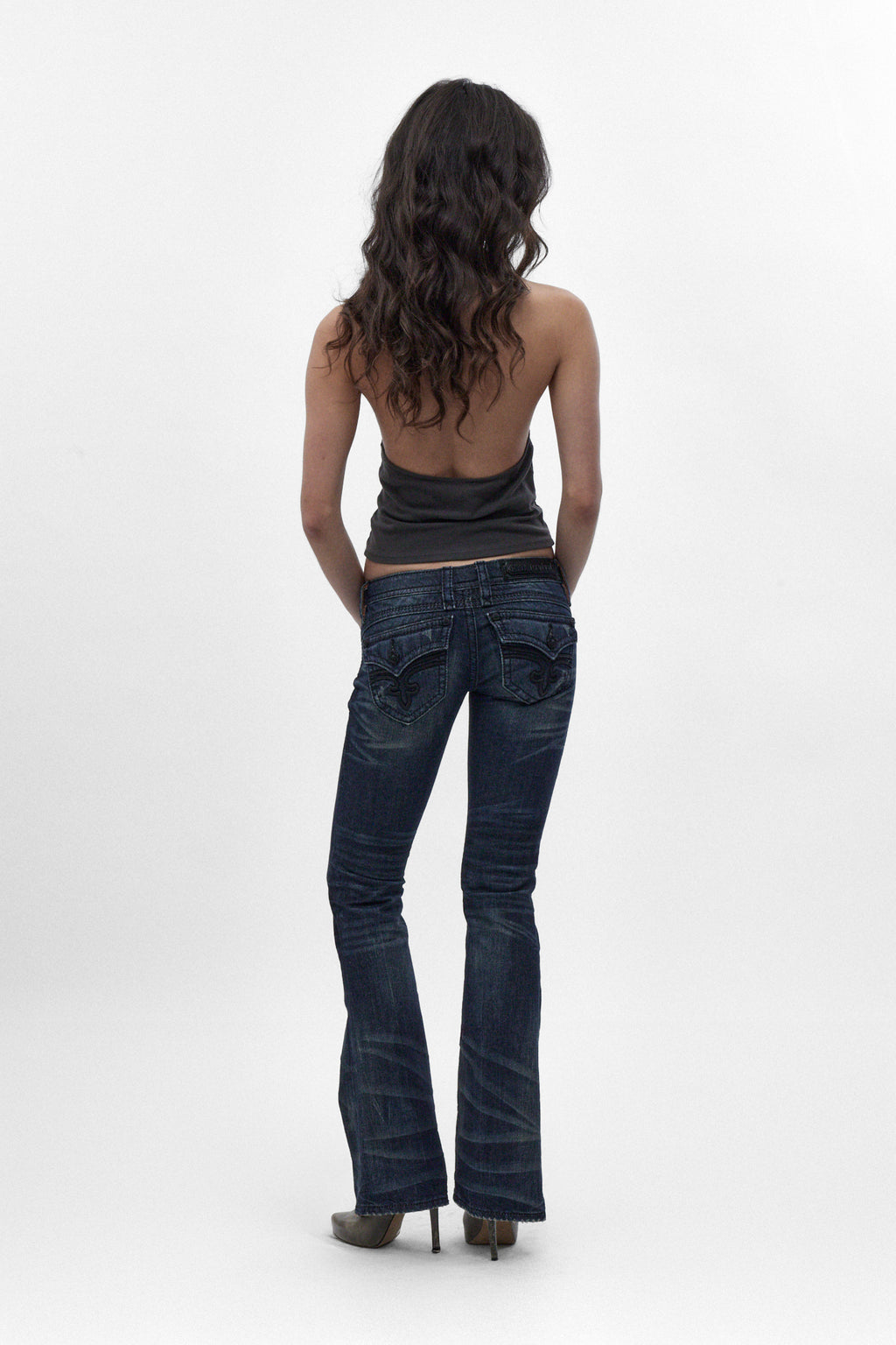 Gwen Super Low-Rise Bootcut Jeans in Dark Blue II - Rock Revival®