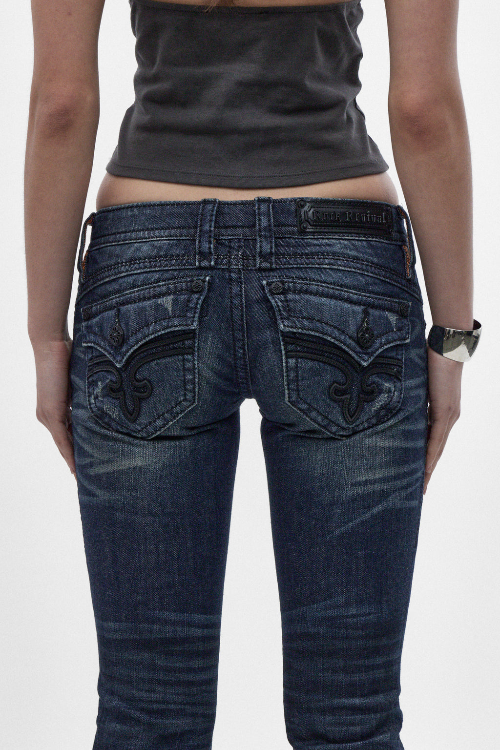 Gwen Super Low-Rise Bootcut Jeans in Dark Blue II - Rock Revival®