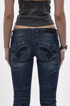 Gwen Super Low-Rise Bootcut Jeans in Dark Blue II - Rock Revival®