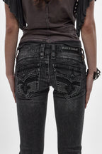 Gwen Super Low-Rise Bootcut in Faded Black - Rock Revival®