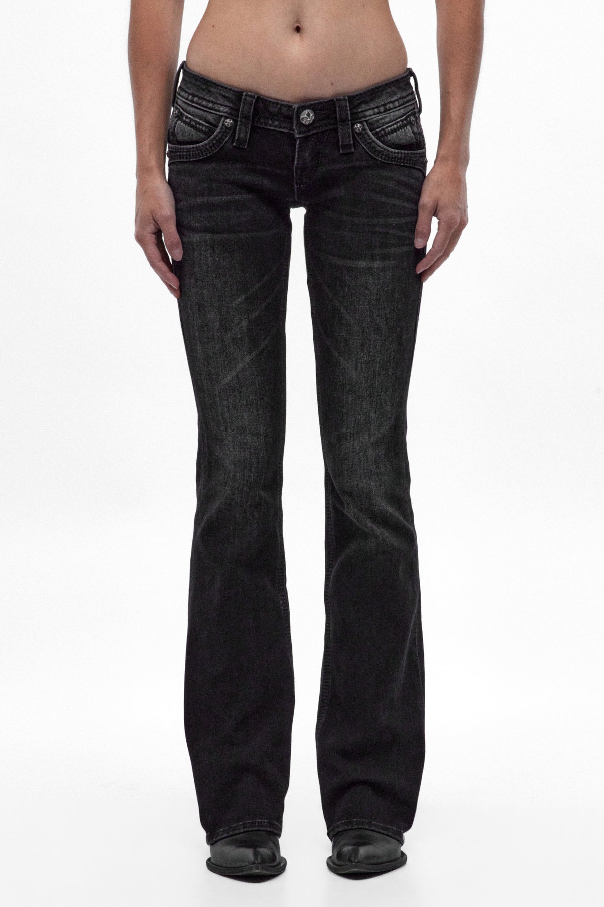 Gwen Super Low-Rise Bootcut Jeans in Black