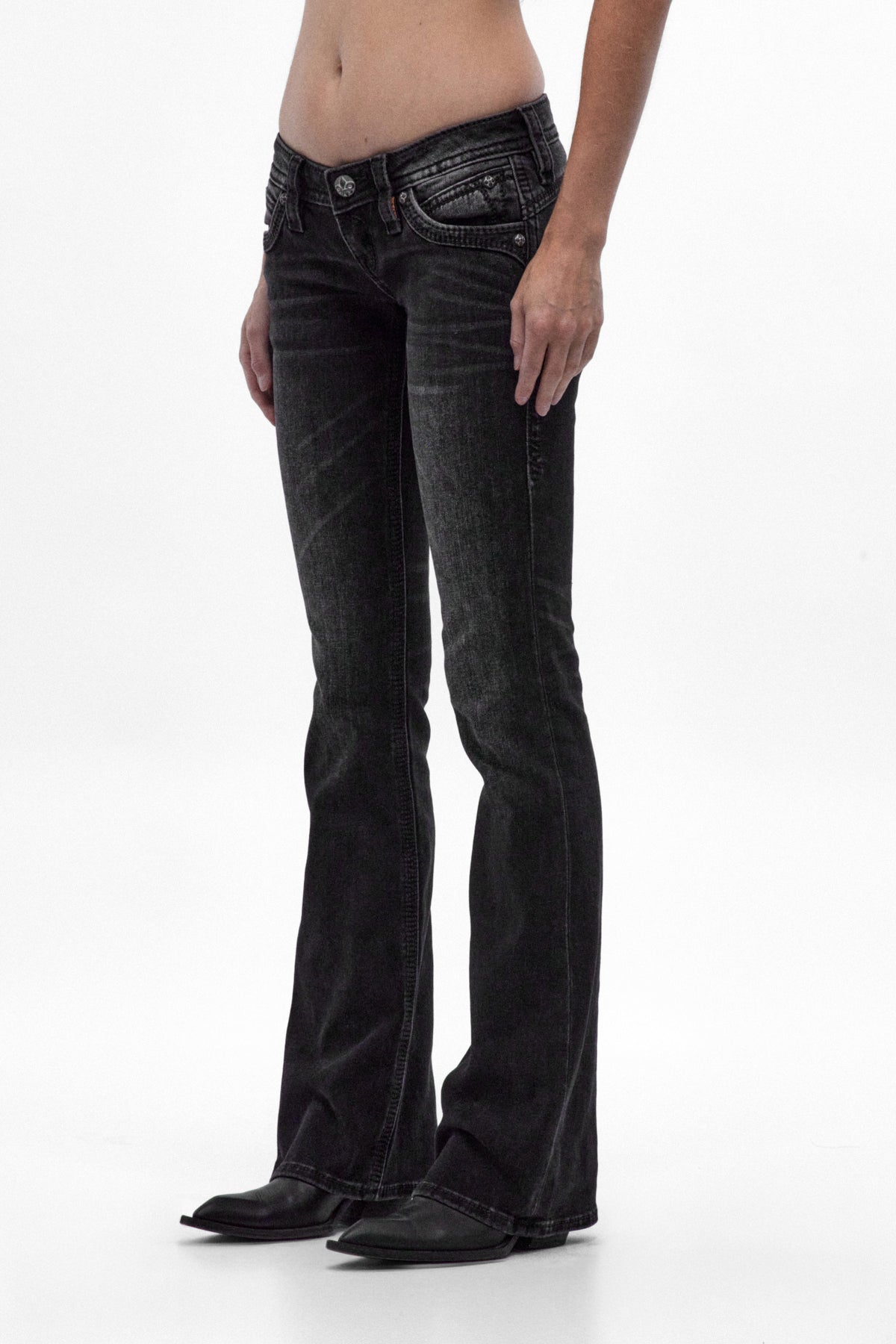 Gwen Super Low-Rise Bootcut Jeans in Black