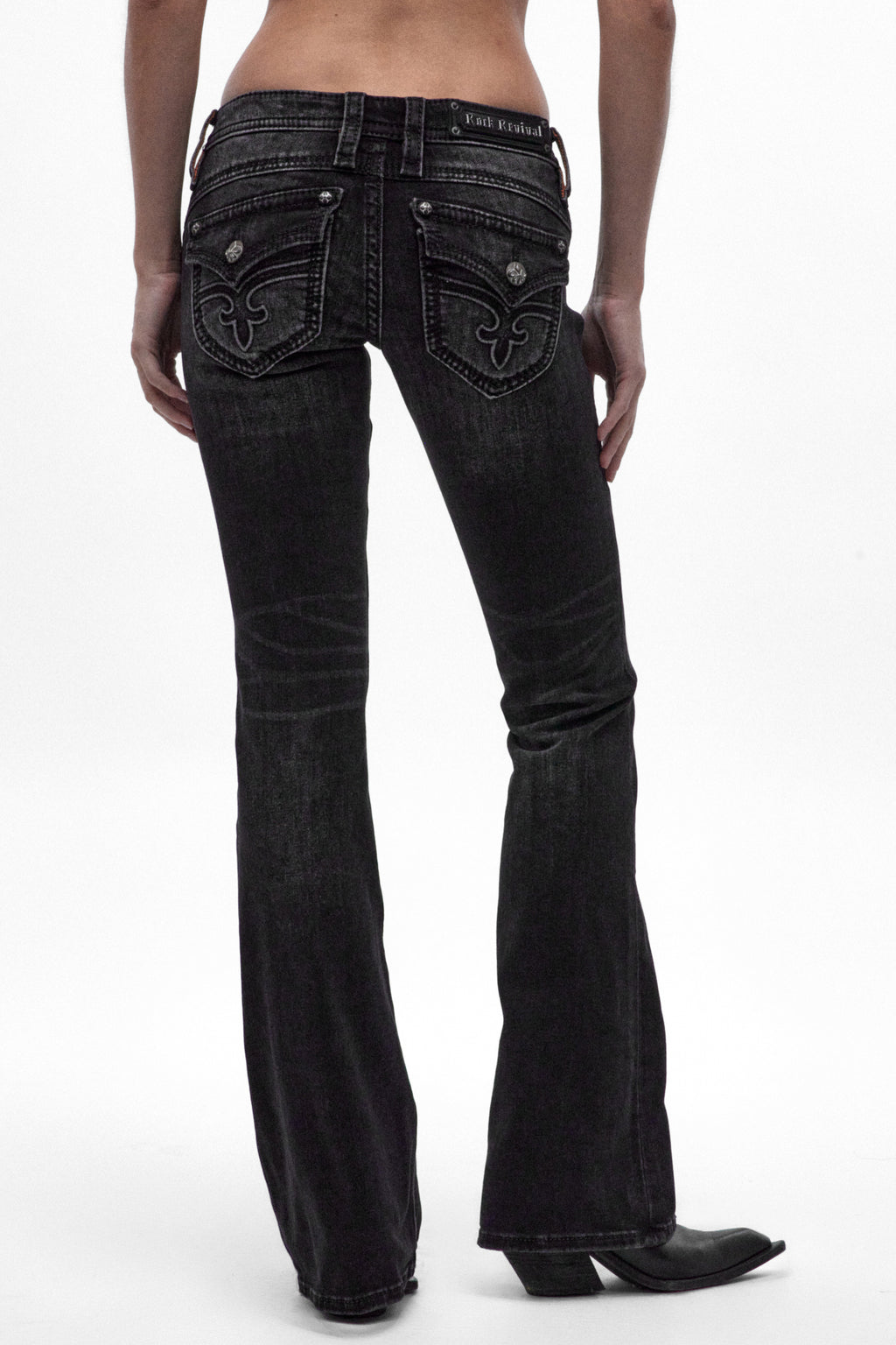 Gwen Super Low-Rise Bootcut Jeans in Black