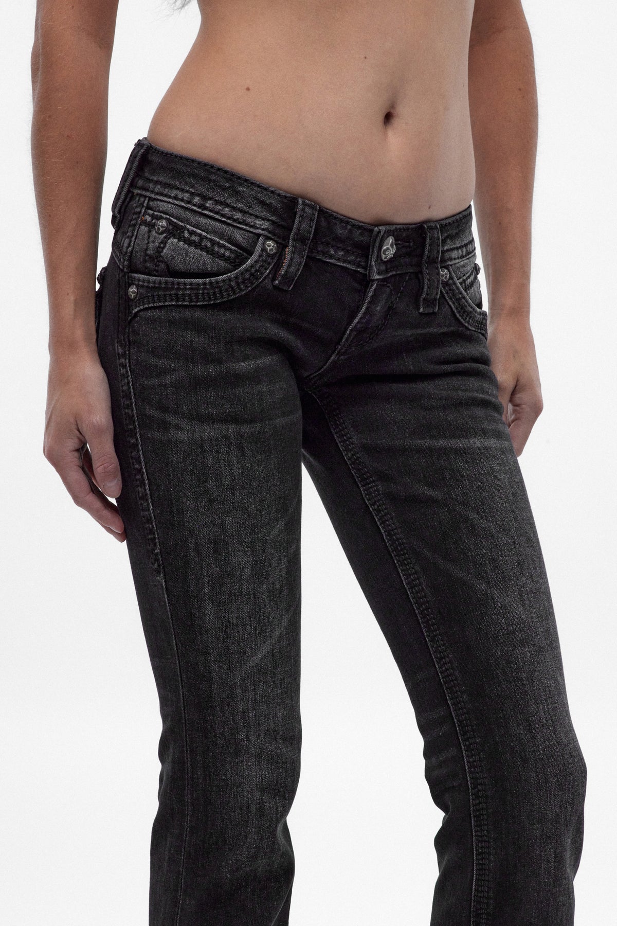 Gwen Super Low-Rise Bootcut Jeans in Black