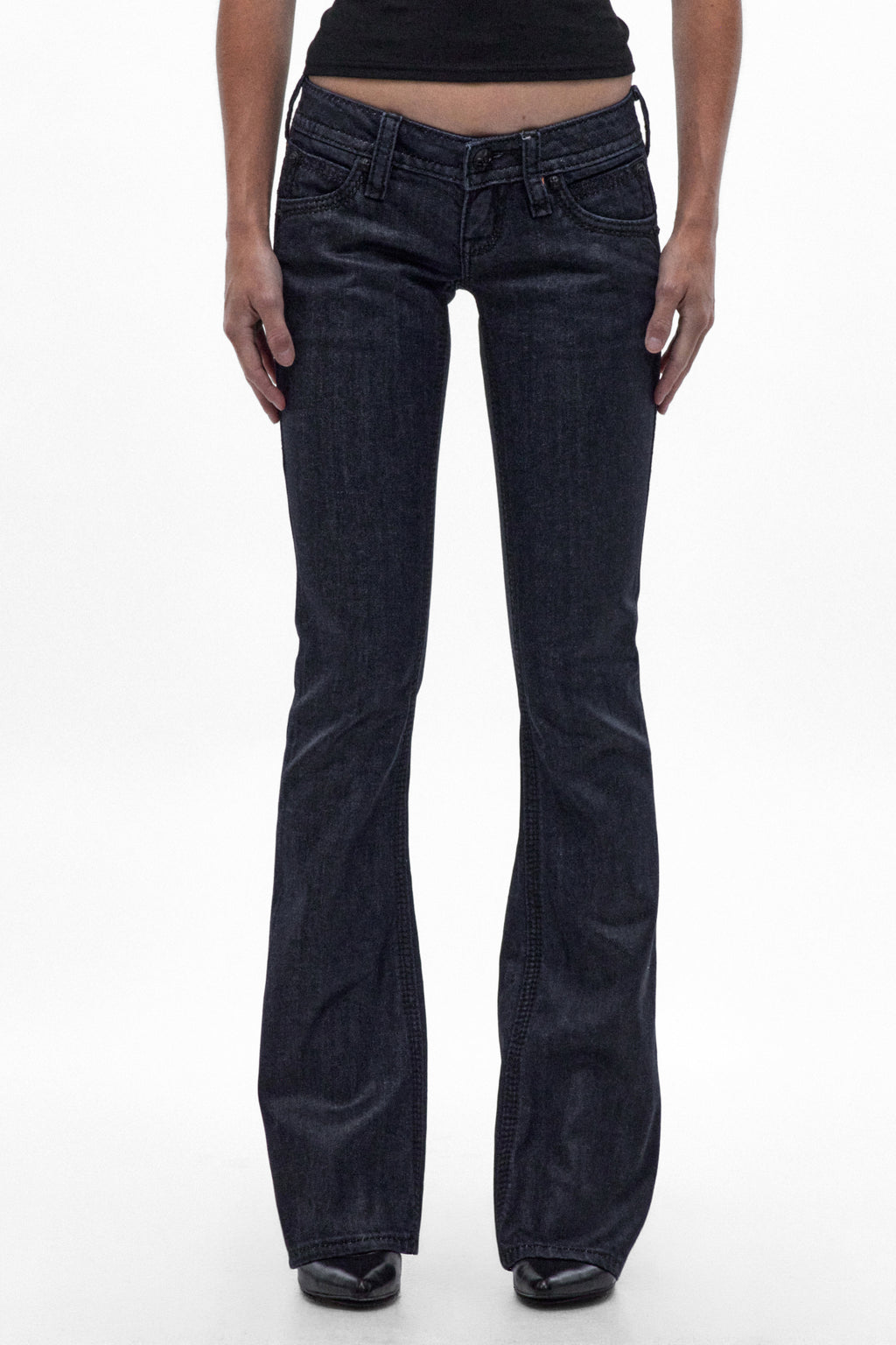 Gwen Super Low-Rise Bootcut Jeans in Deep Indigo/Clear Coating