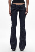 Gwen Super Low-Rise Bootcut Jeans in Deep Indigo/Clear Coating