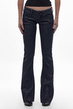 Gwen Super Low-Rise Bootcut Jeans in Deep Indigo/Clear Coating