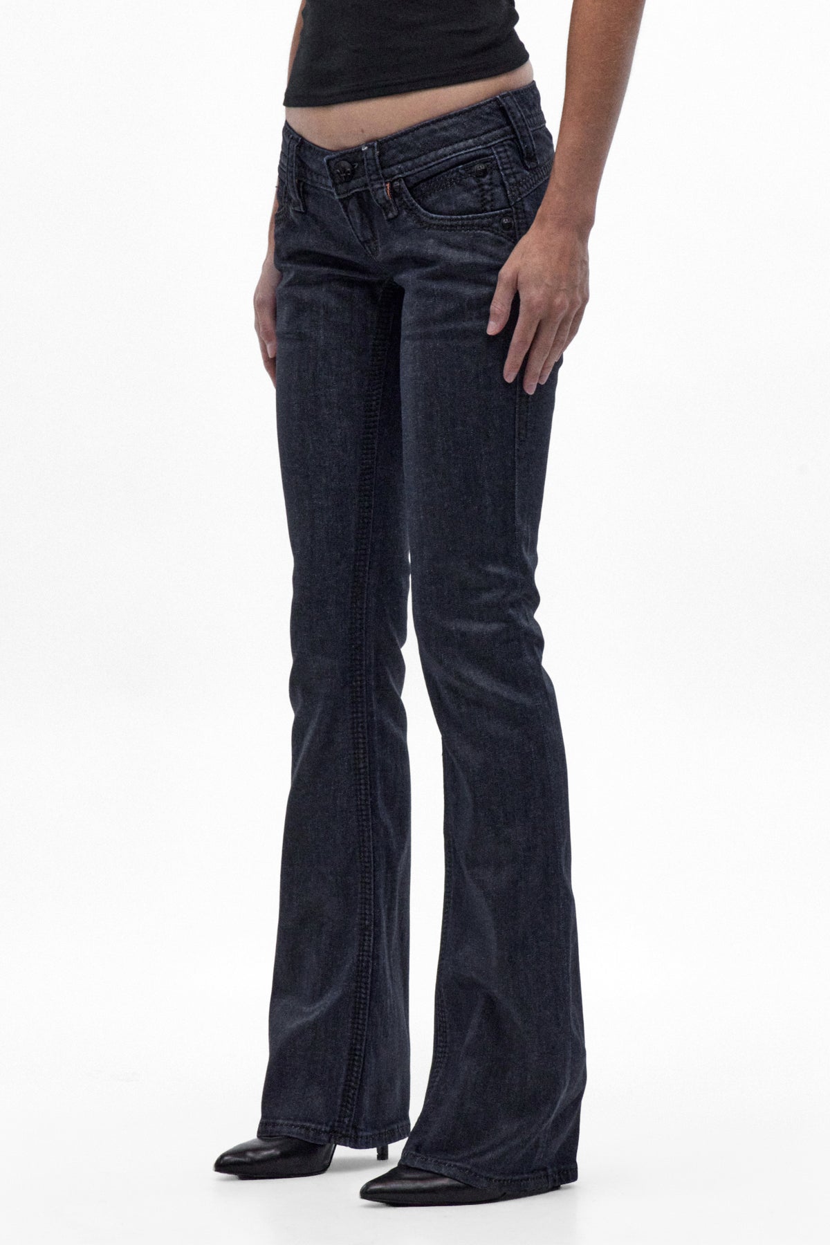 Gwen Super Low-Rise Bootcut Jeans in Deep Indigo/Clear Coating