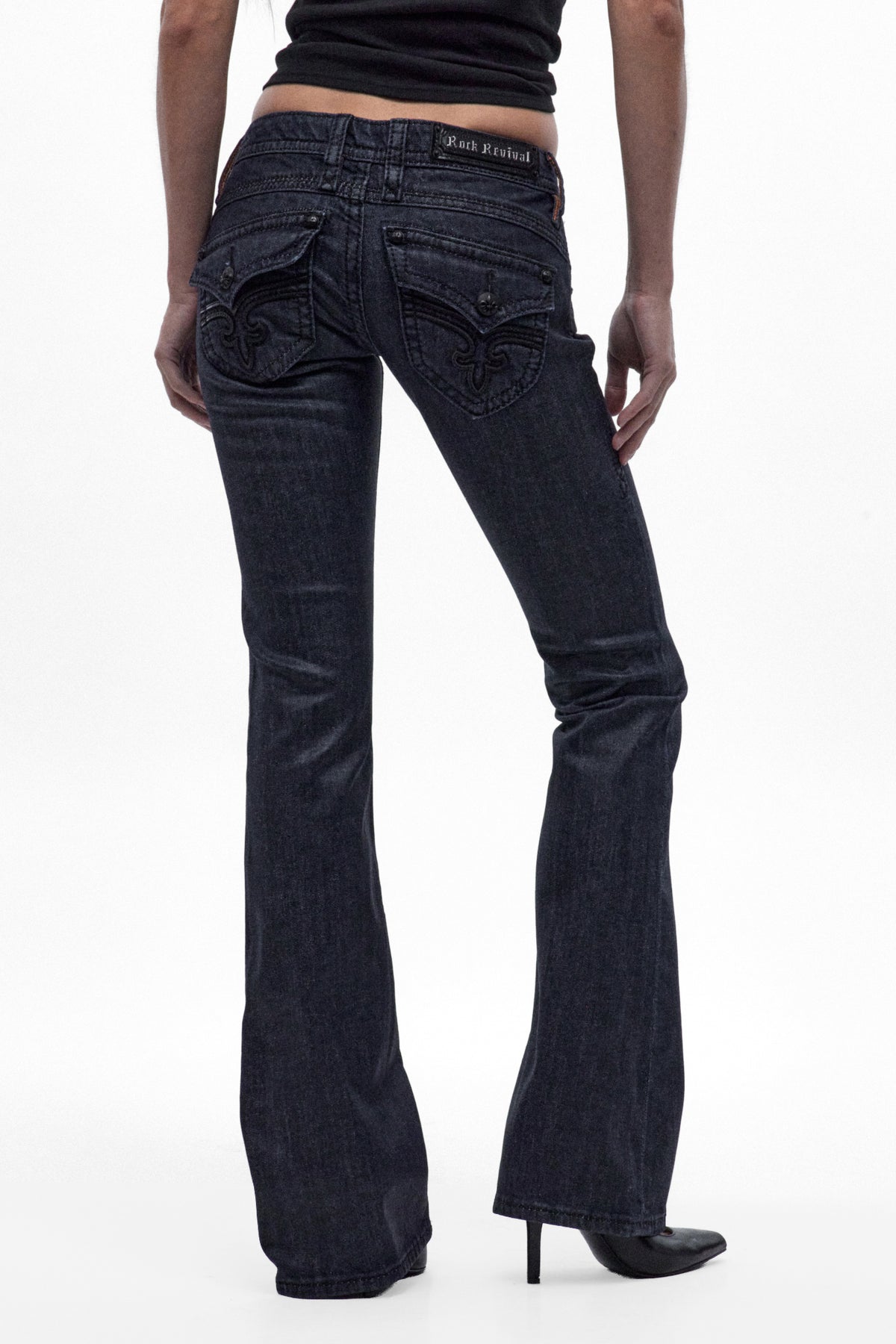 Gwen Super Low-Rise Bootcut Jeans in Deep Indigo/Clear Coating