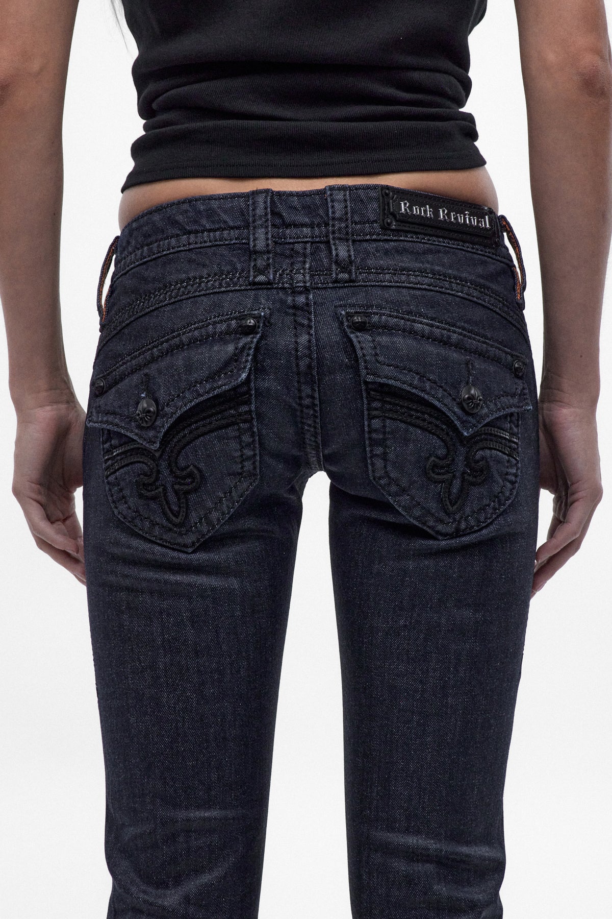 Gwen Super Low-Rise Bootcut Jeans in Deep Indigo/Clear Coating