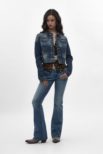 Gwen Cropped Fitted Denim Jacket in Desert Sand - Rock Revival®