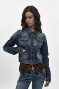 Gwen Cropped Fitted Denim Jacket in Desert Sand - Rock Revival®