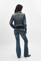 Gwen Cropped Fitted Denim Jacket in Faded Marble - Rock Revival®