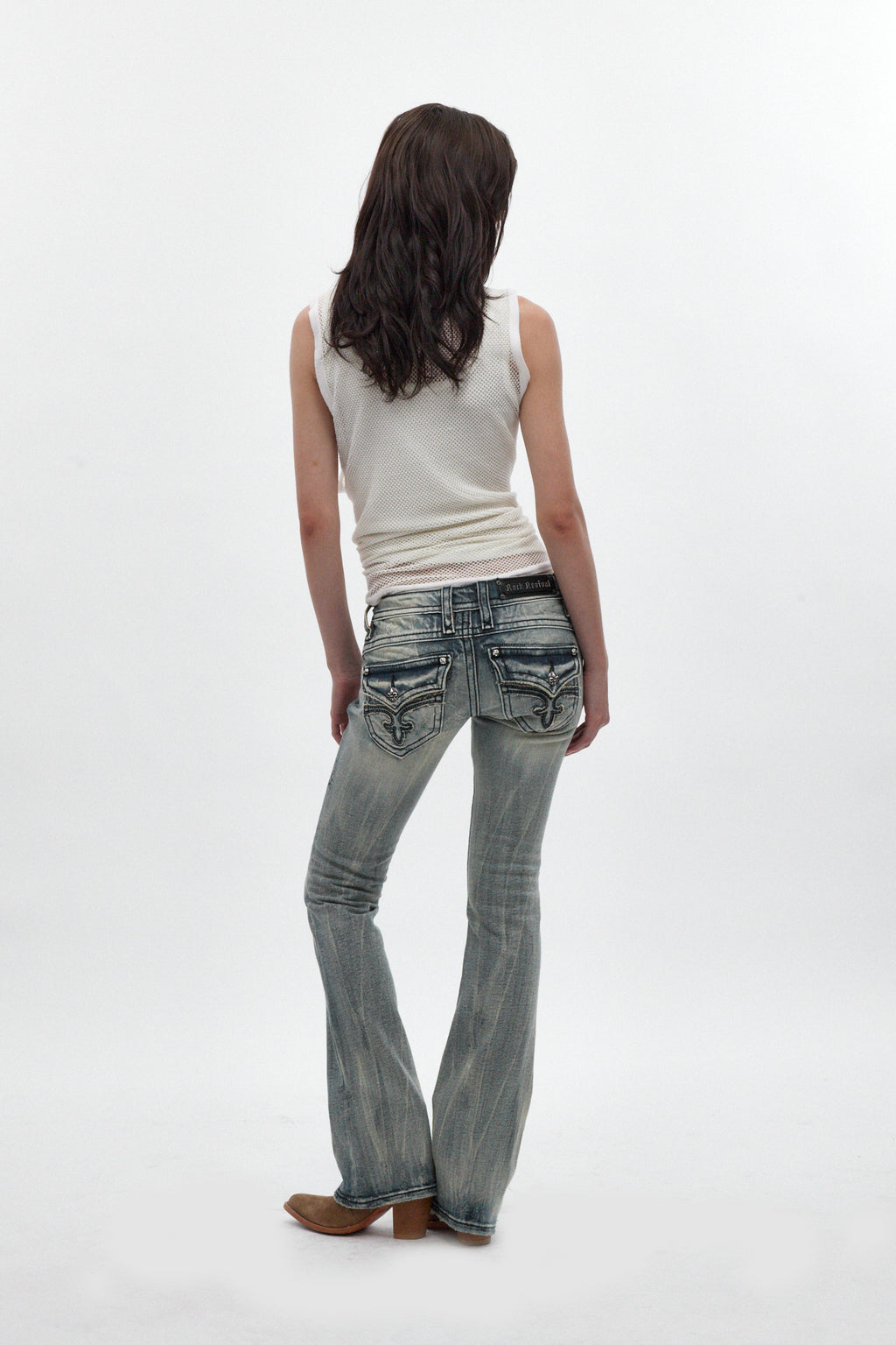 Gwen Super Low-Rise Bootcut in Stonewash Blue - Rock Revival®