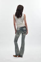 Gwen Super Low-Rise Bootcut in Stonewash Blue - Rock Revival®