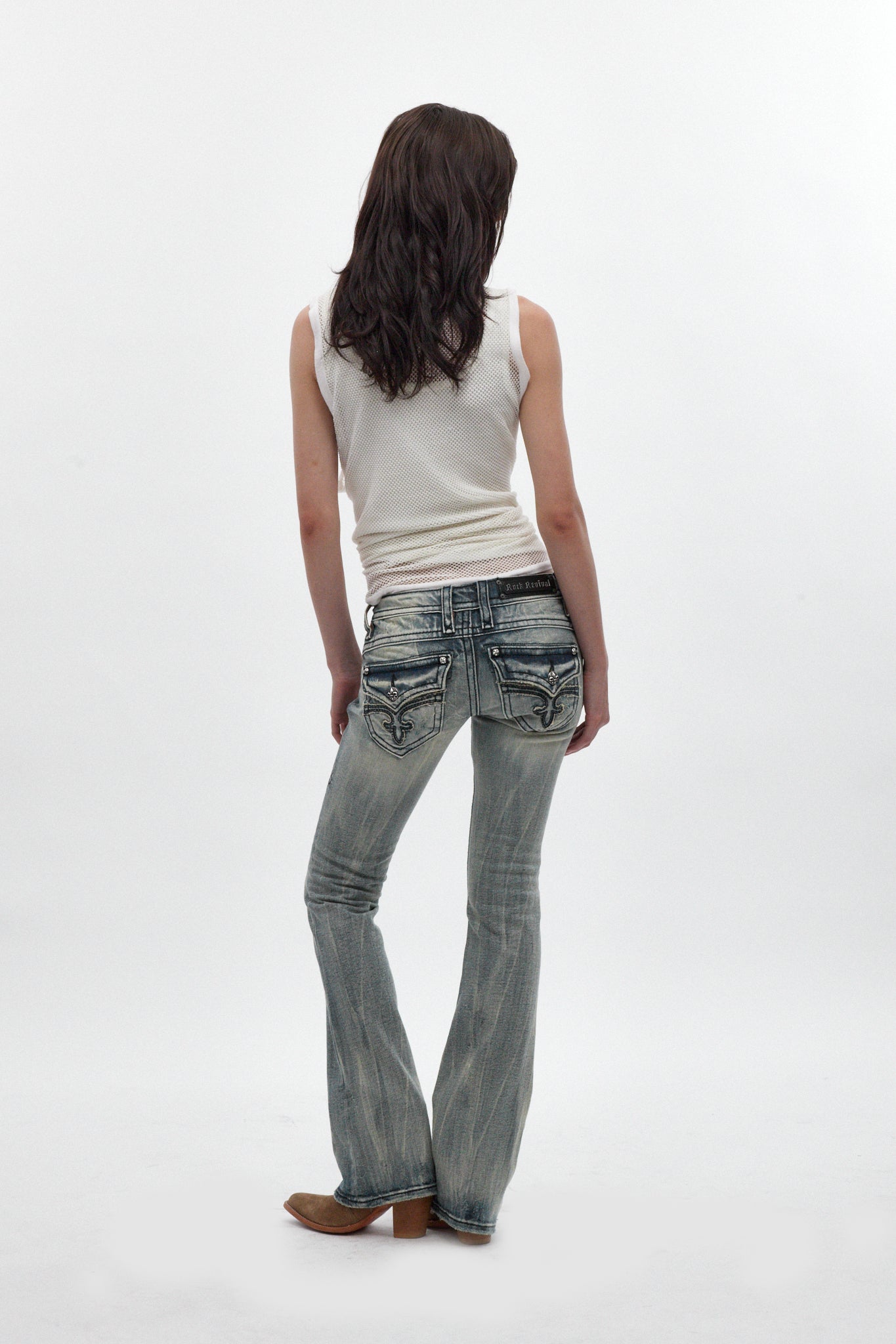 Gwen Super Low-Rise Bootcut in Stonewash Blue - Rock Revival®