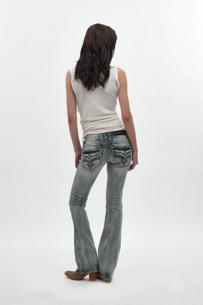 Gwen Super Low-Rise Bootcut in Stonewash Blue - Rock Revival®