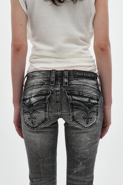 Gwen Super Low-Rise Bootcut in Black Dusk Fade - Rock Revival®
