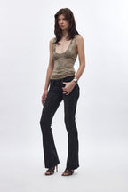 Gwen Super Low-Rise Bootcut in Black Fade Coated - Rock Revival®