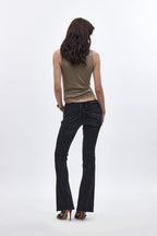 Gwen Super Low-Rise Bootcut in Black Fade Coated - Rock Revival®
