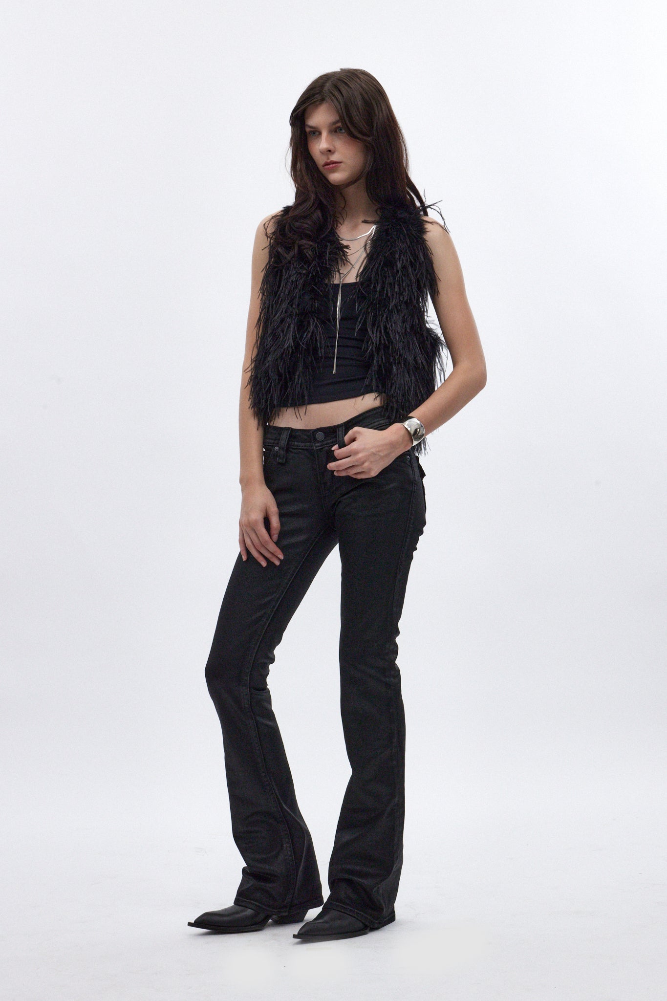 Gwen Low-Rise Flare Jeans in Black Coated - Rock Revival®