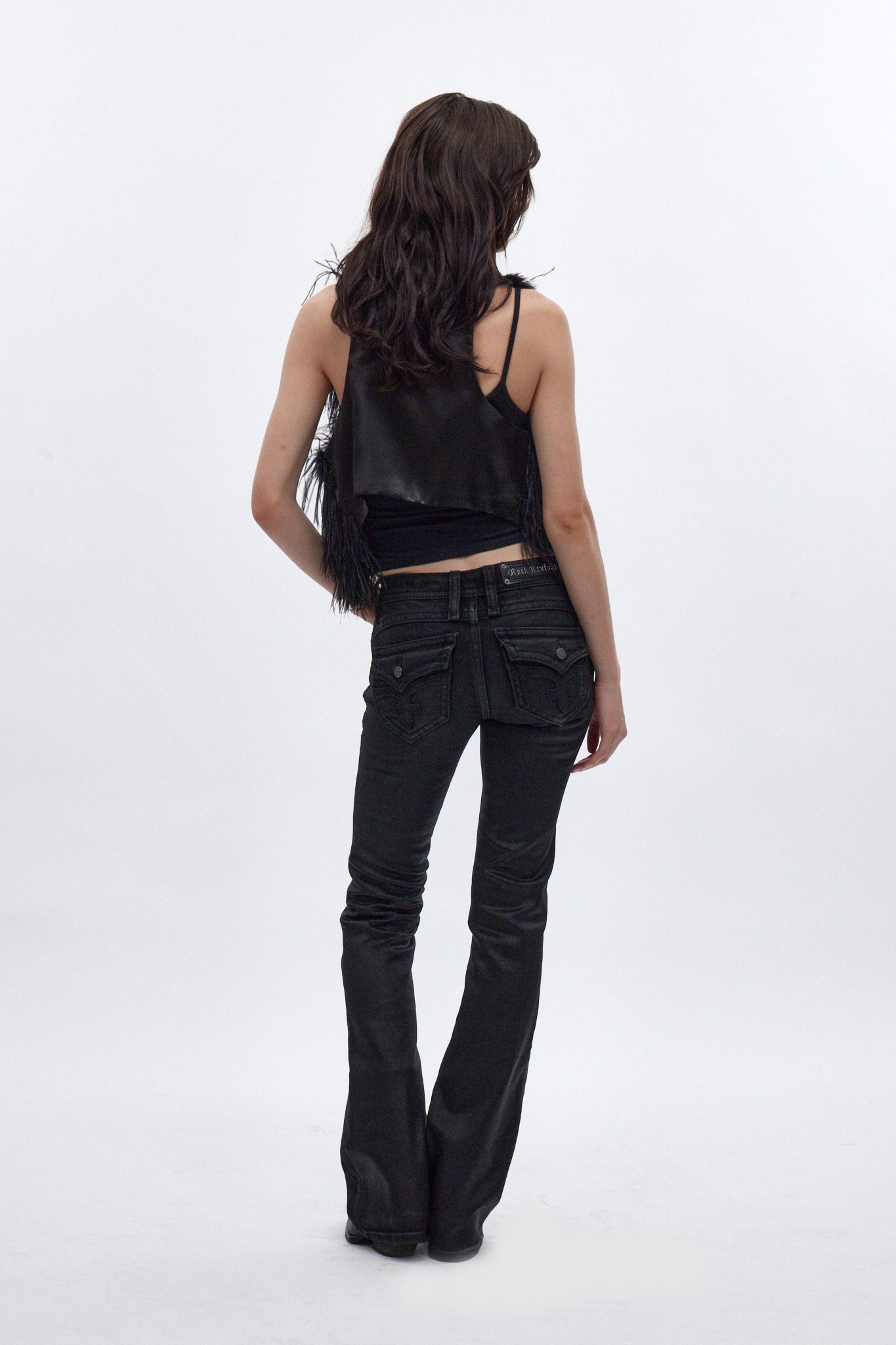 Gwen Low-Rise Flare Jeans in Black Coated - Rock Revival®