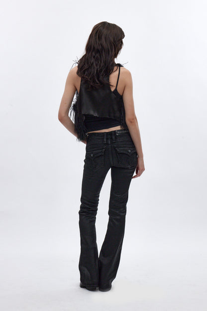 Gwen Low-Rise Flare Jeans in Black Coated - Rock Revival®