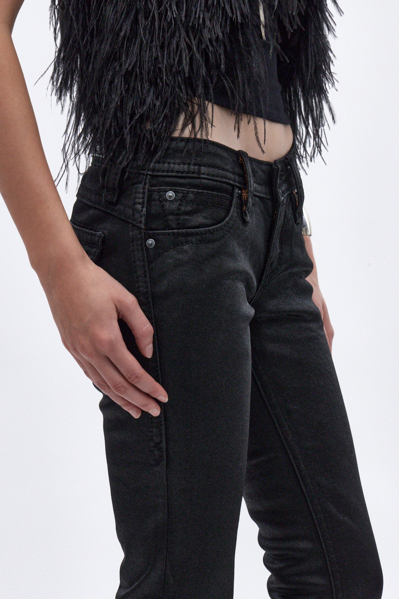 Gwen Super Low-Rise Flare Jeans in Black Coating – Rock Revival®
