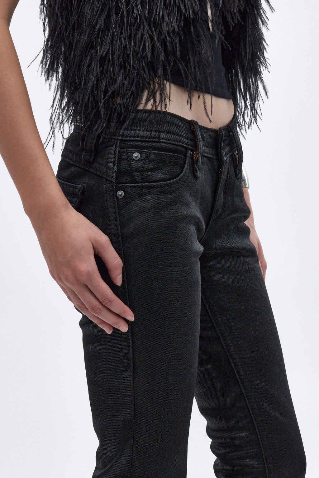 Gwen Low-Rise Flare Jeans in Black Coated - Rock Revival®