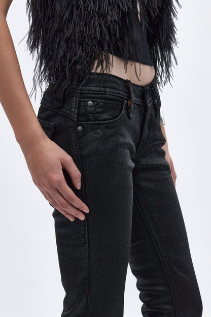 Gwen Low-Rise Flare Jeans in Black Coated - Rock Revival®