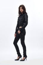 Gwen Cropped Fitted Denim Jacket in Black Coated - Rock Revival®