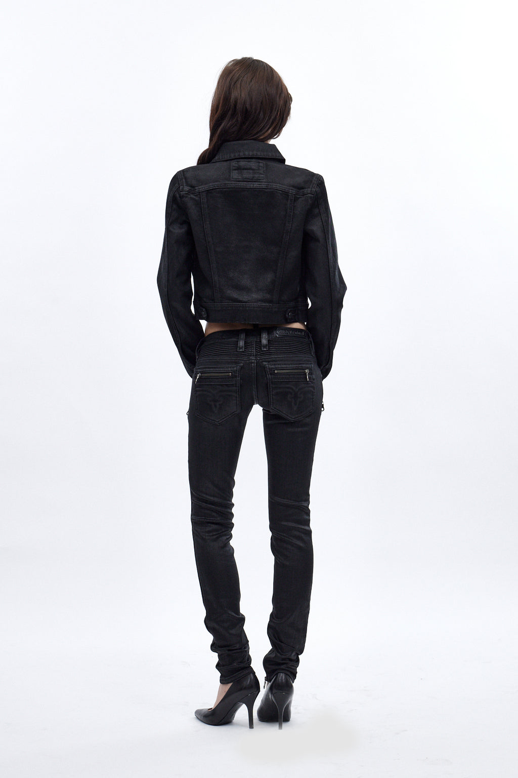 Gwen Cropped Fitted Denim Jacket in Black Coated - Rock Revival®