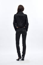 Gwen Cropped Fitted Denim Jacket in Black Coated - Rock Revival®