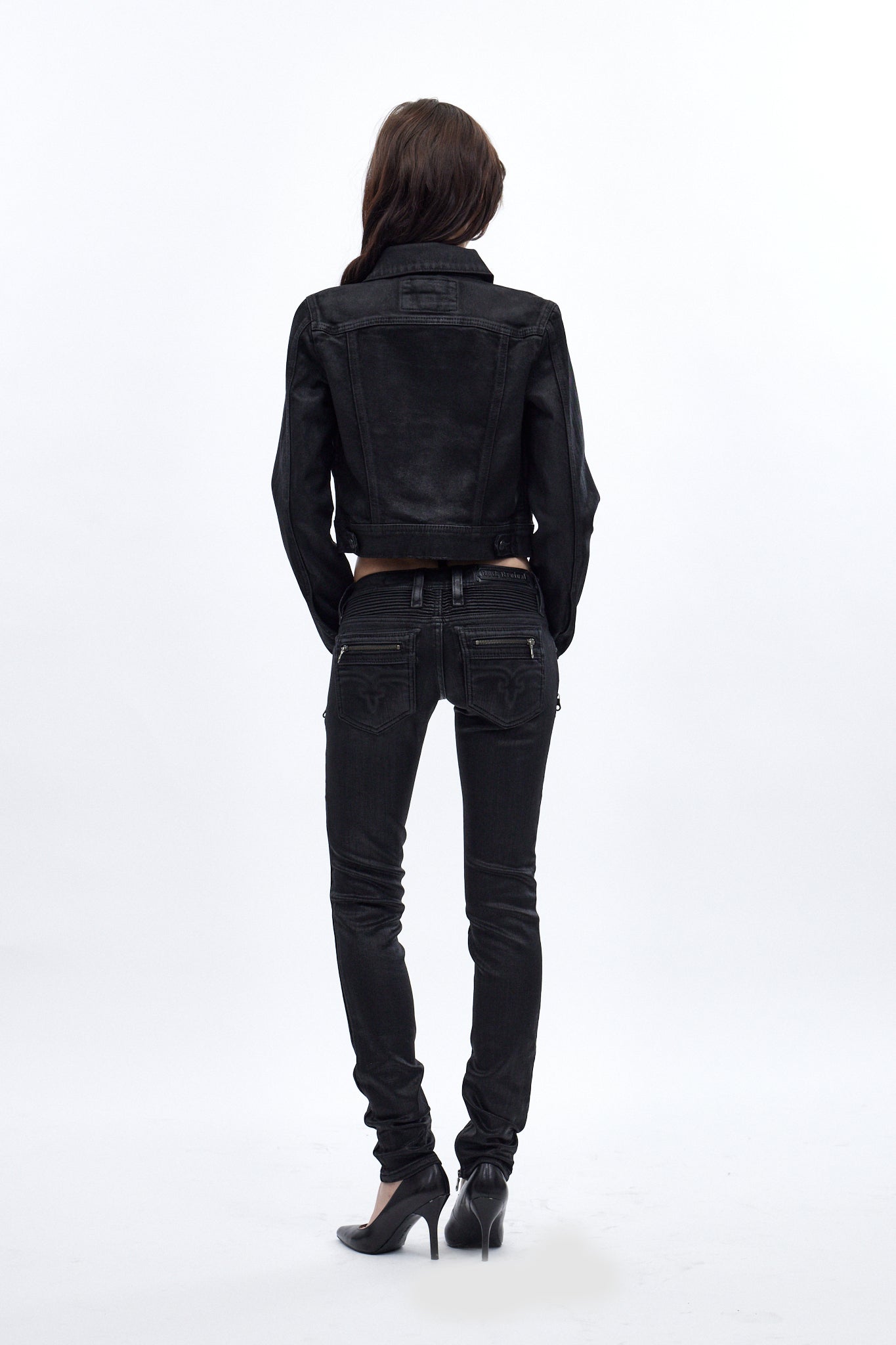 Gwen Cropped Fitted Denim Jacket in Black Coated - Rock Revival®