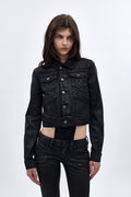 Gwen Cropped Fitted Denim Jacket in Black Coated - Rock Revival®