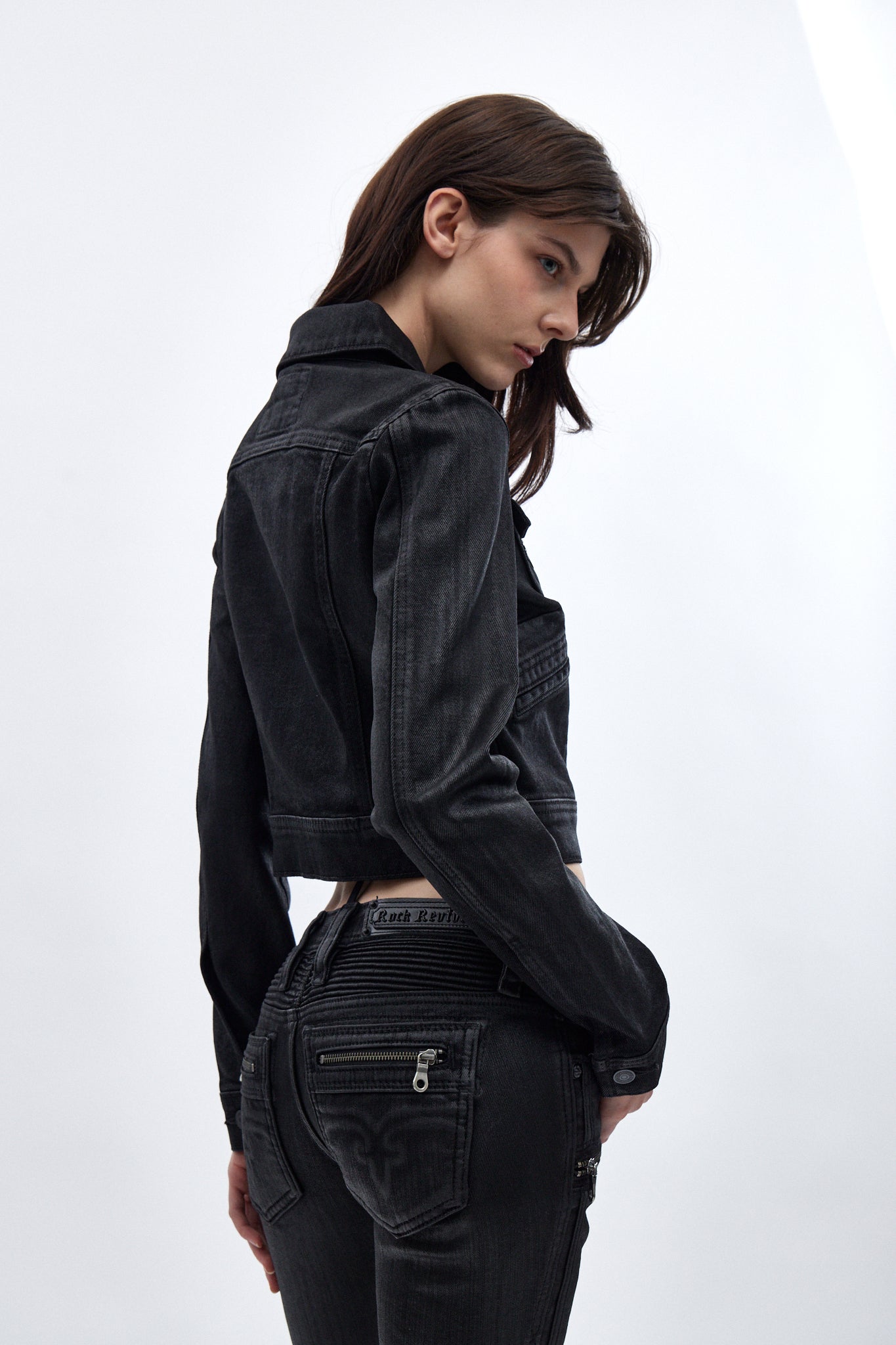 Gwen Cropped Fitted Denim Jacket | Black Coating | Rock Revival