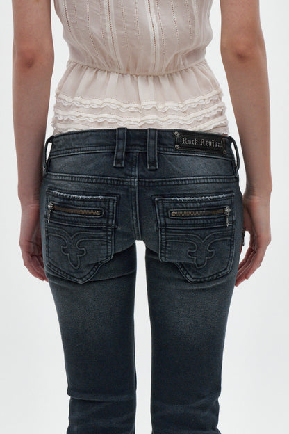 Heather Super Low-Rise Rocker Bootcut Jeans in Midnight Blue - Rock Revival®