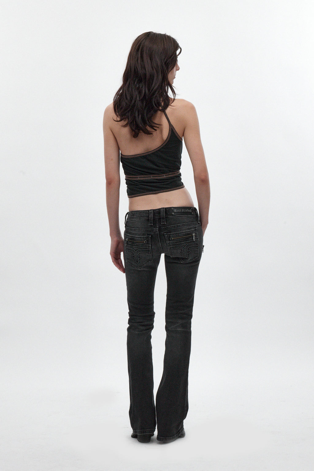 Heather Super Low-Rise Rocker Bootcut Jeans in Black Shadow - Rock Revival®