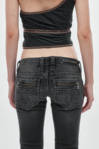 Heather Super Low-Rise Rocker Bootcut Jeans in Black Shadow - Rock Revival®