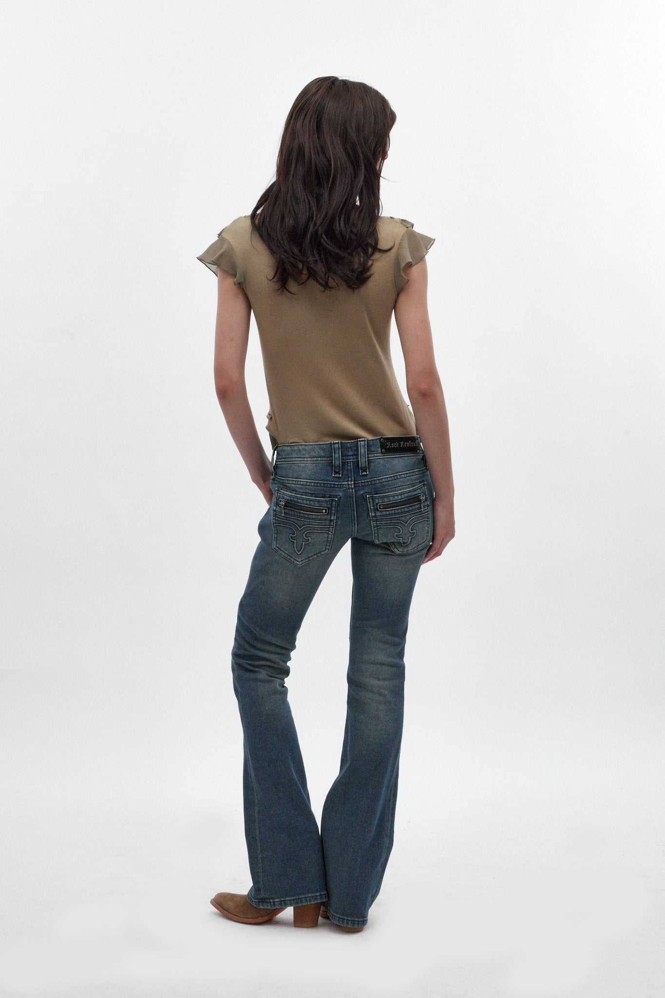 Heather Super Low-Rise Rocker Bootcut Jeans in Medium Blue - Rock Revival®