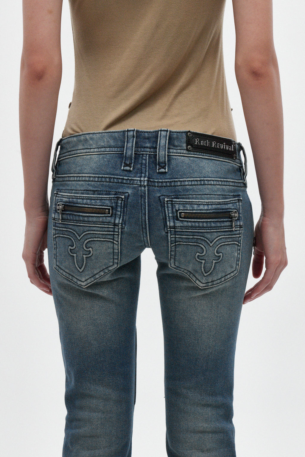 Heather Super Low-Rise Rocker Bootcut Jeans in Medium Blue - Rock Revival®