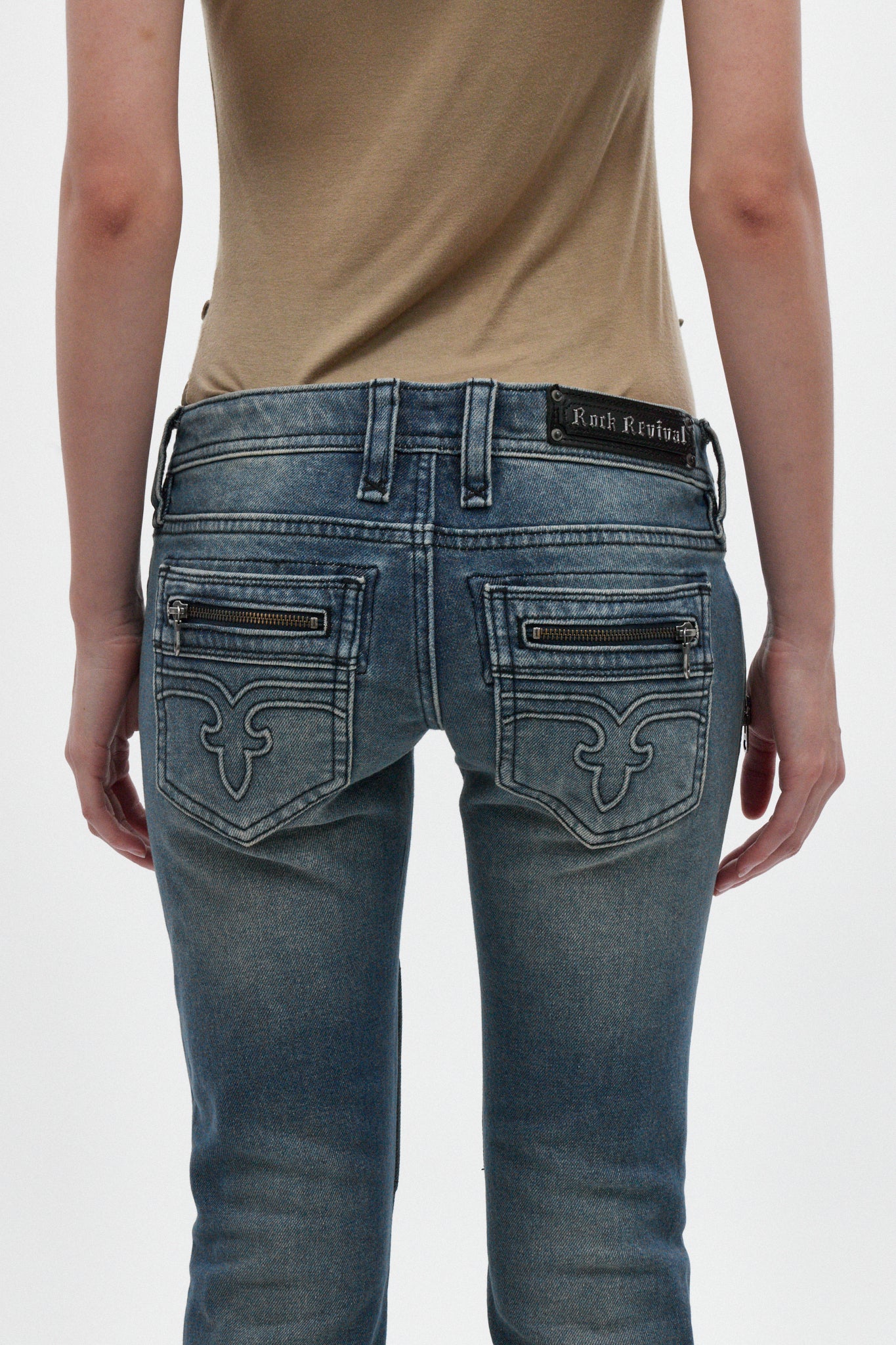 Heather Super Low-Rise Rocker Bootcut Jeans in Medium Blue - Rock Revival®