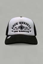 Rock Revival® Logo Snapback Trucker Hat in White / Black